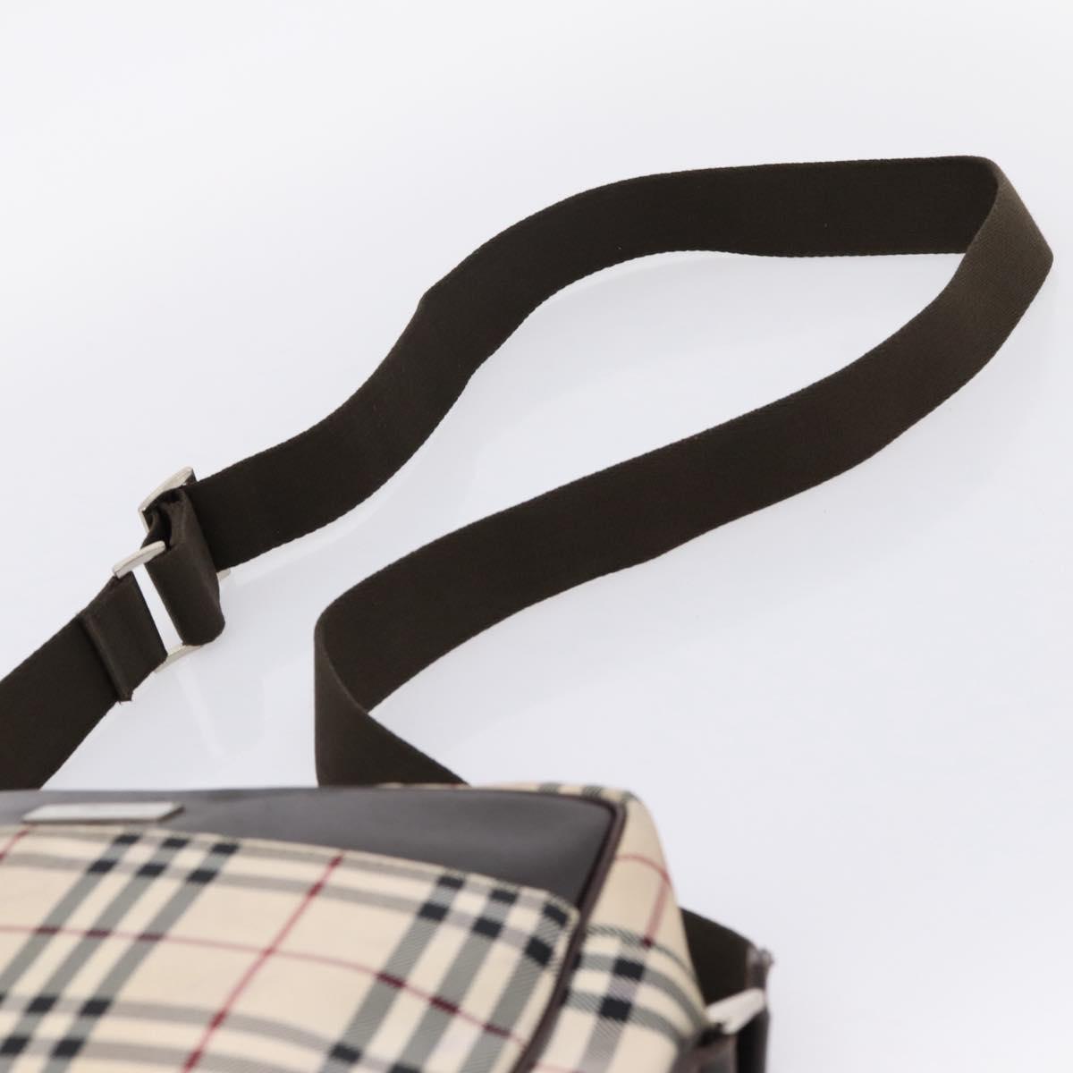 BURBERRY Nova Check Shoulder Bag Canvas Beige Silver Auth 202667