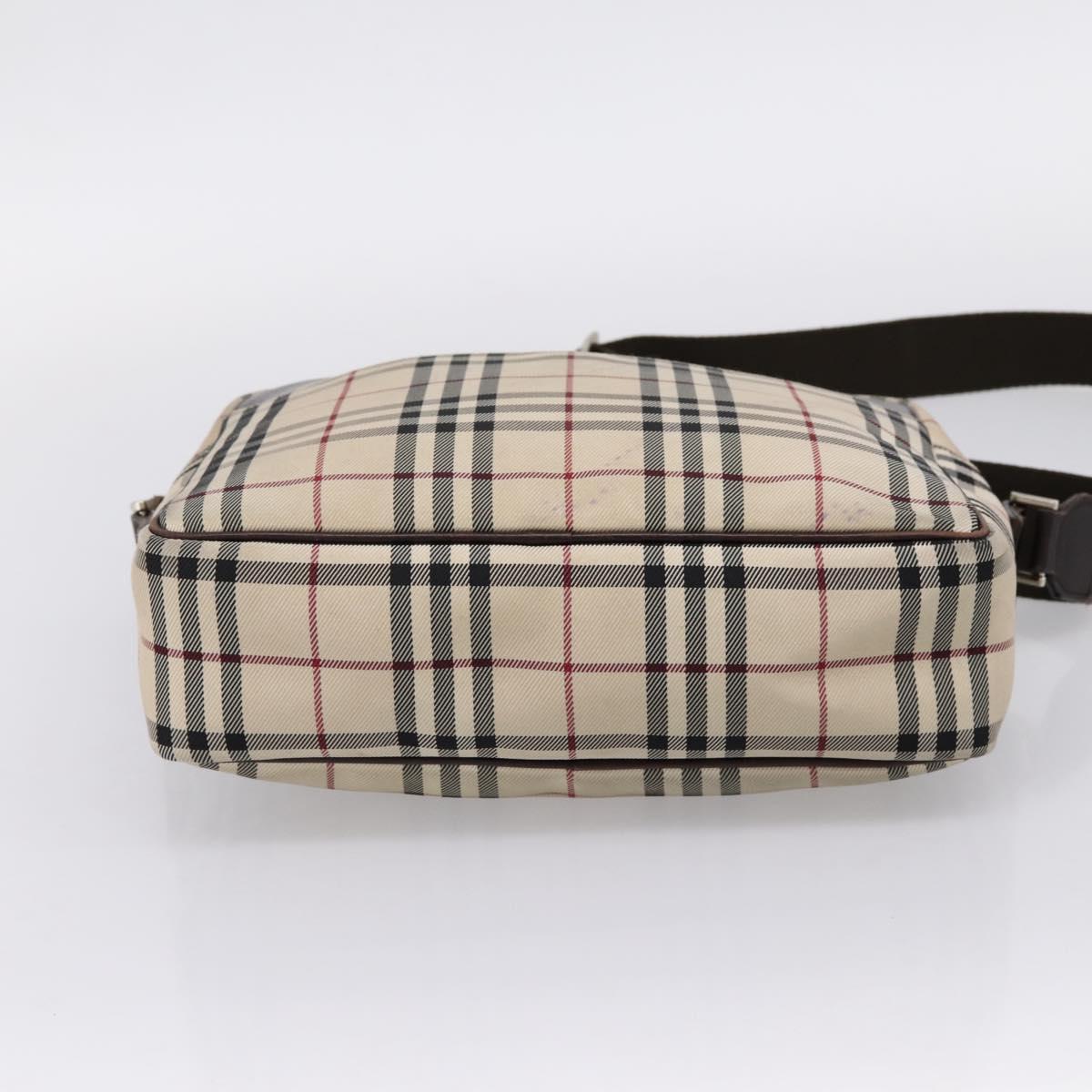 BURBERRY Nova Check Shoulder Bag Canvas Beige Silver Auth 202667
