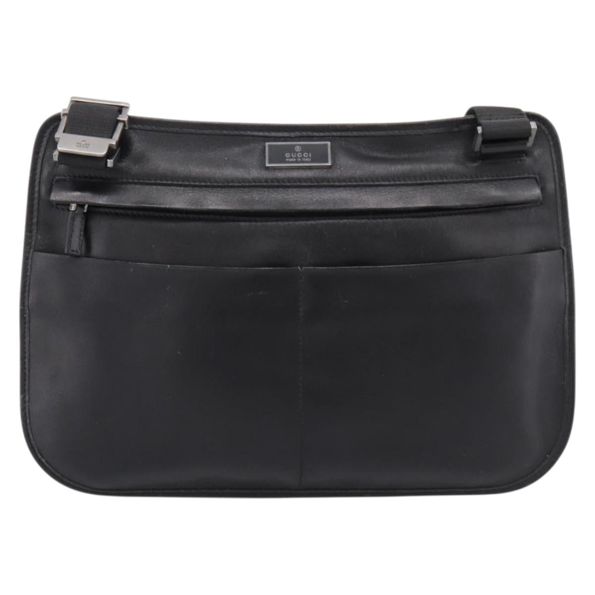 GUCCI Shoulder Bag Leather Black Silver 001 3364 Auth 202668