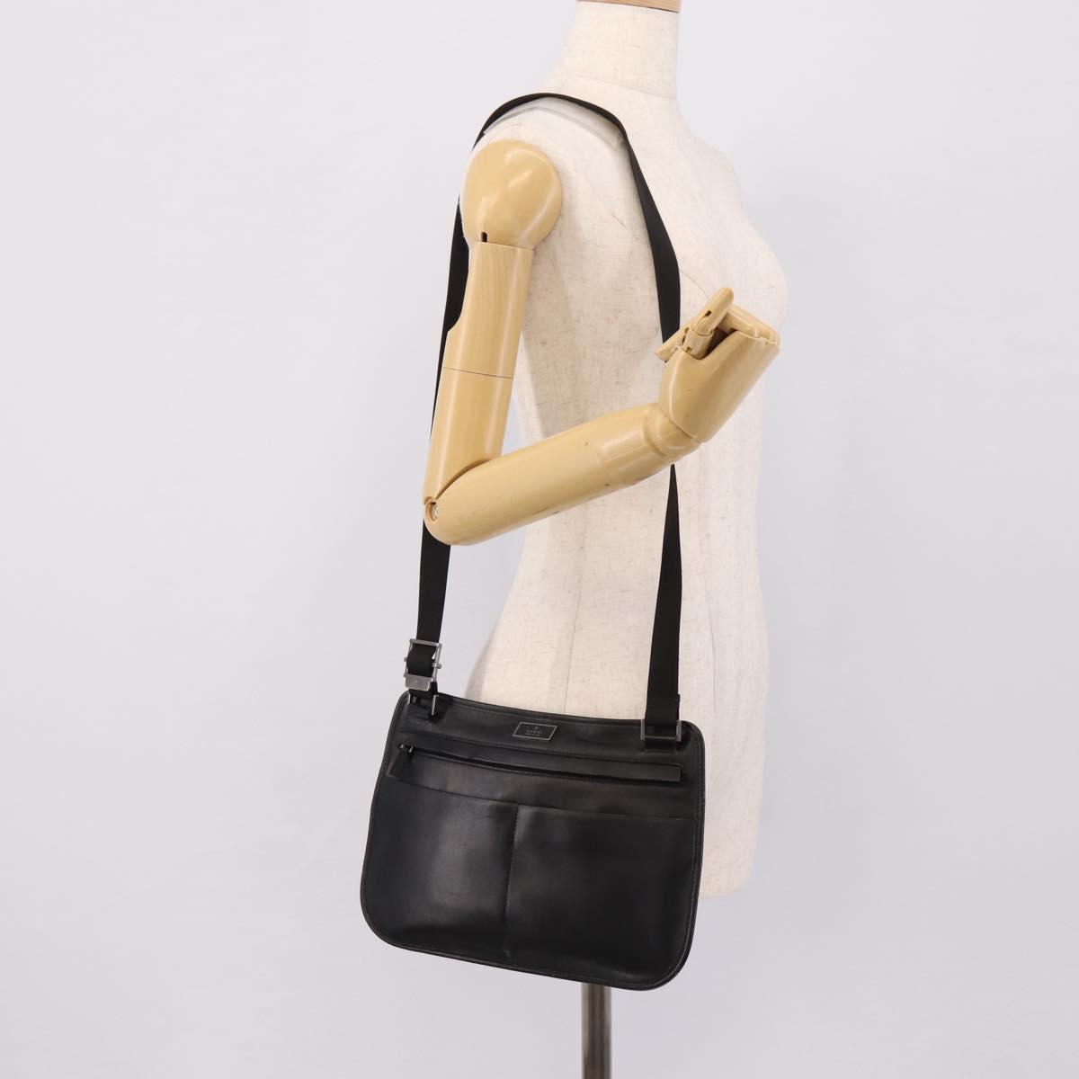 GUCCI Shoulder Bag Leather Black Silver 001 3364 Auth 202668