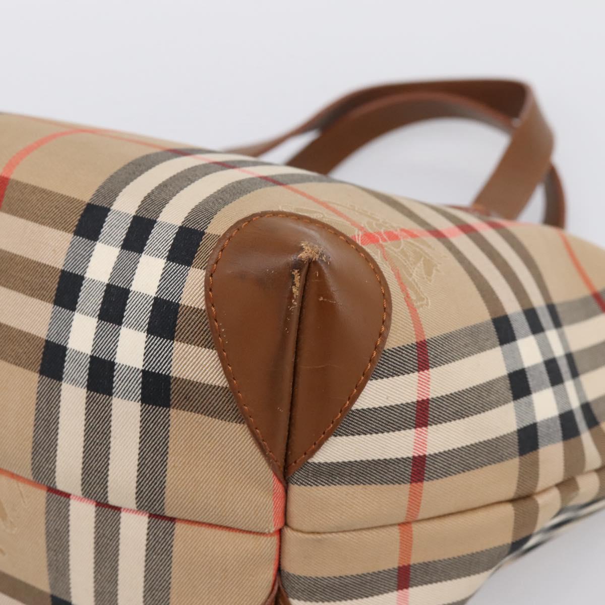 Burberrys Nova Check Hand Bag Canvas Beige Gold Auth 202669