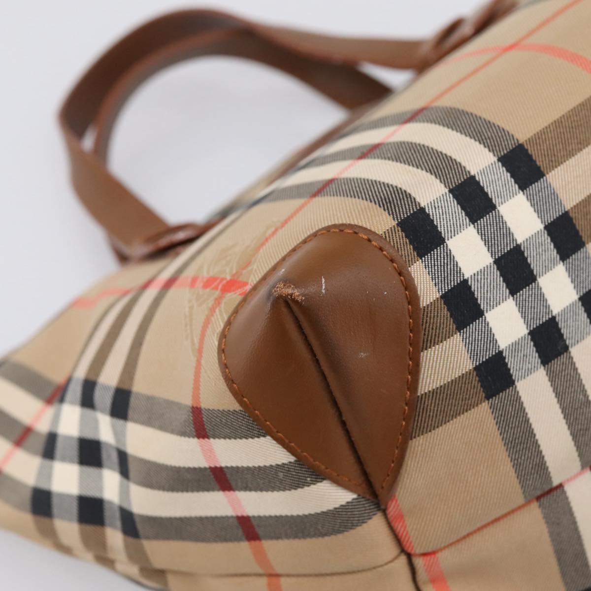 Burberrys Nova Check Hand Bag Canvas Beige Gold Auth 202669