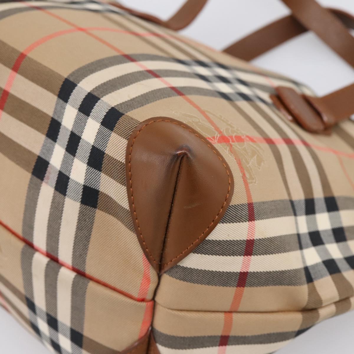 Burberrys Nova Check Hand Bag Canvas Beige Gold Auth 202669