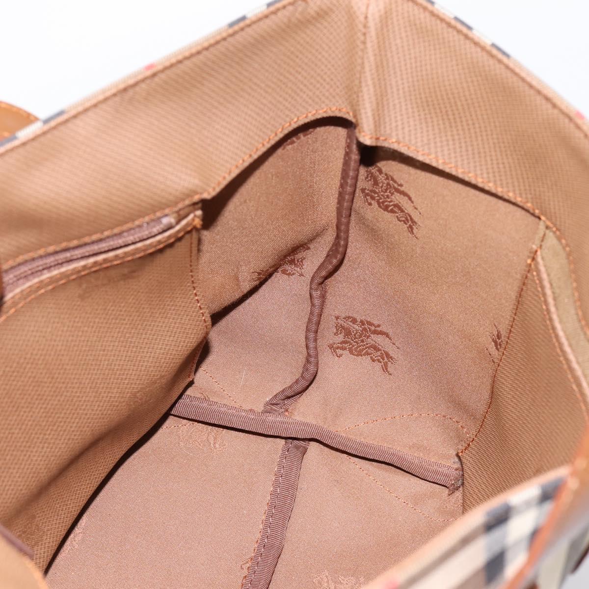 Burberrys Nova Check Hand Bag Canvas Beige Gold Auth 202669