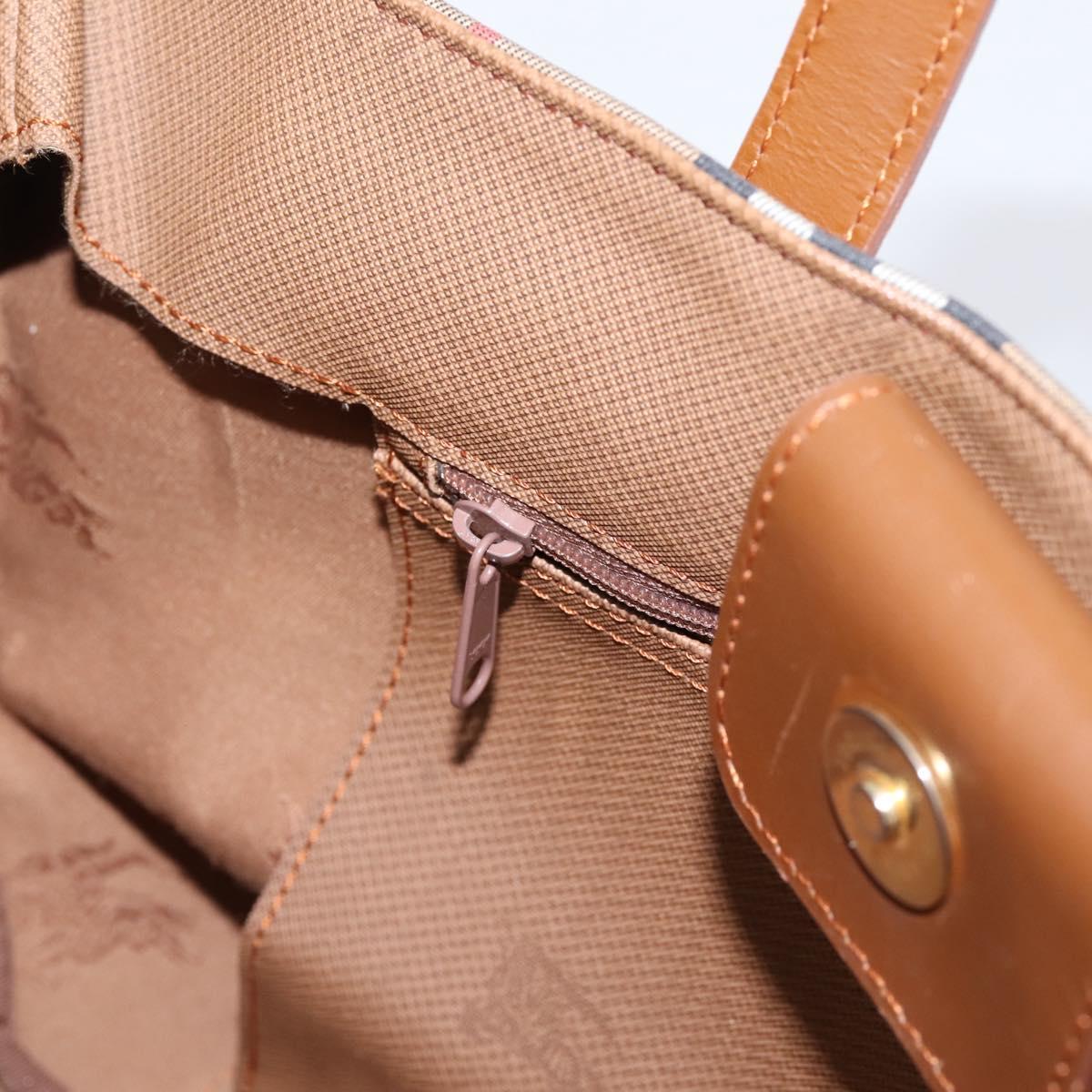 Burberrys Nova Check Hand Bag Canvas Beige Gold Auth 202669