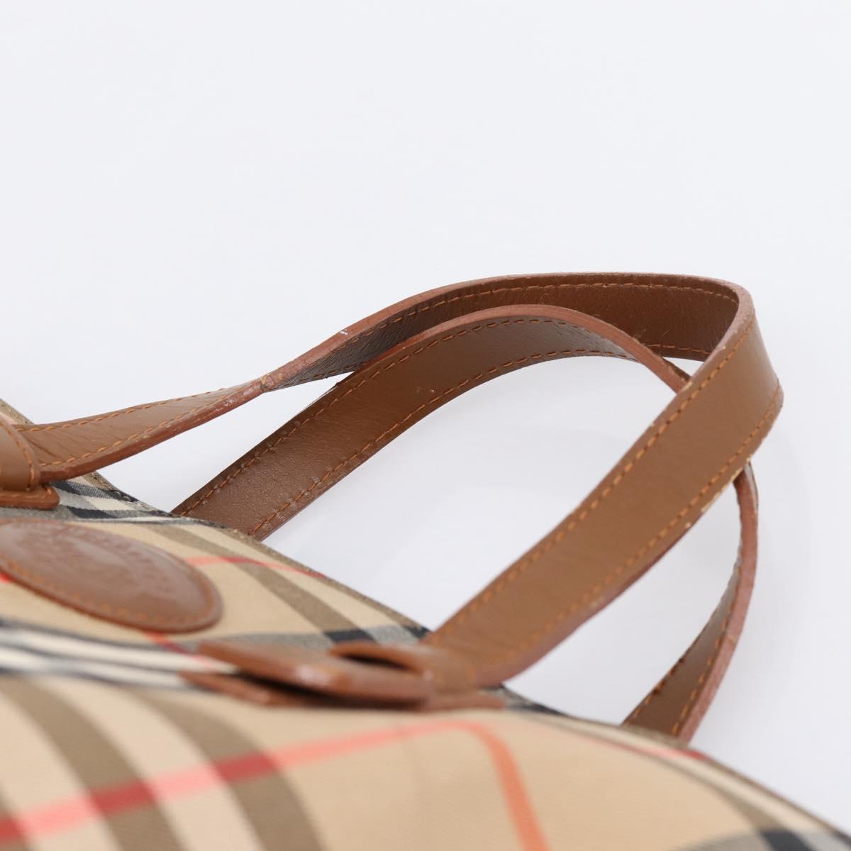 Burberrys Nova Check Hand Bag Canvas Beige Gold Auth 202669