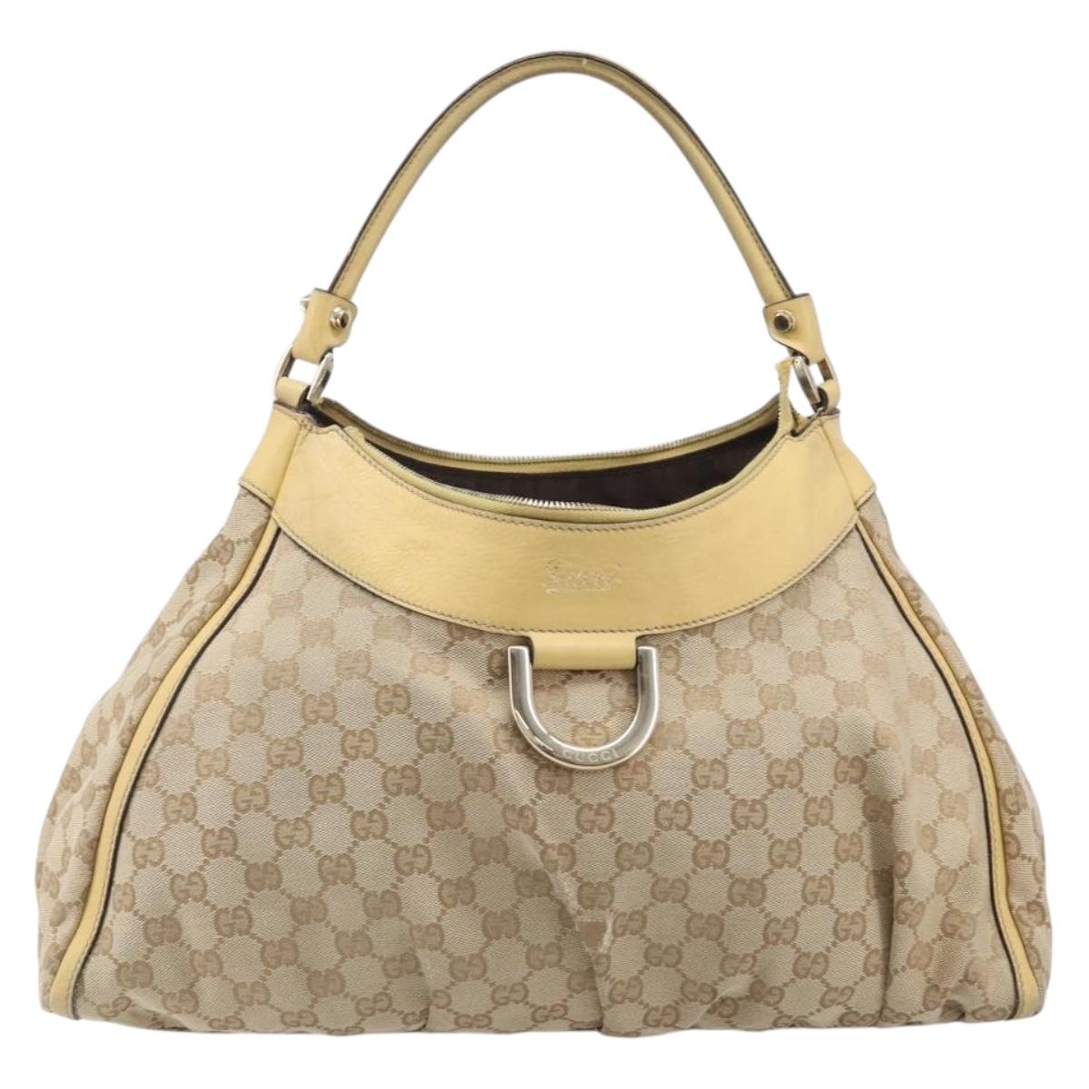 GUCCI GG Canvas Abbey Shoulder Bag Beige Gold Auth 202673