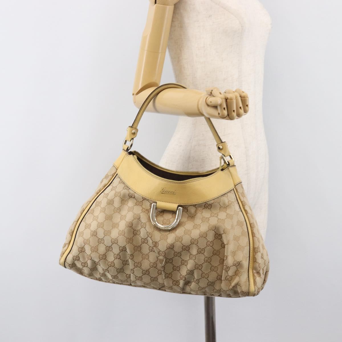 GUCCI GG Canvas Abbey Shoulder Bag Beige Gold Auth 202673