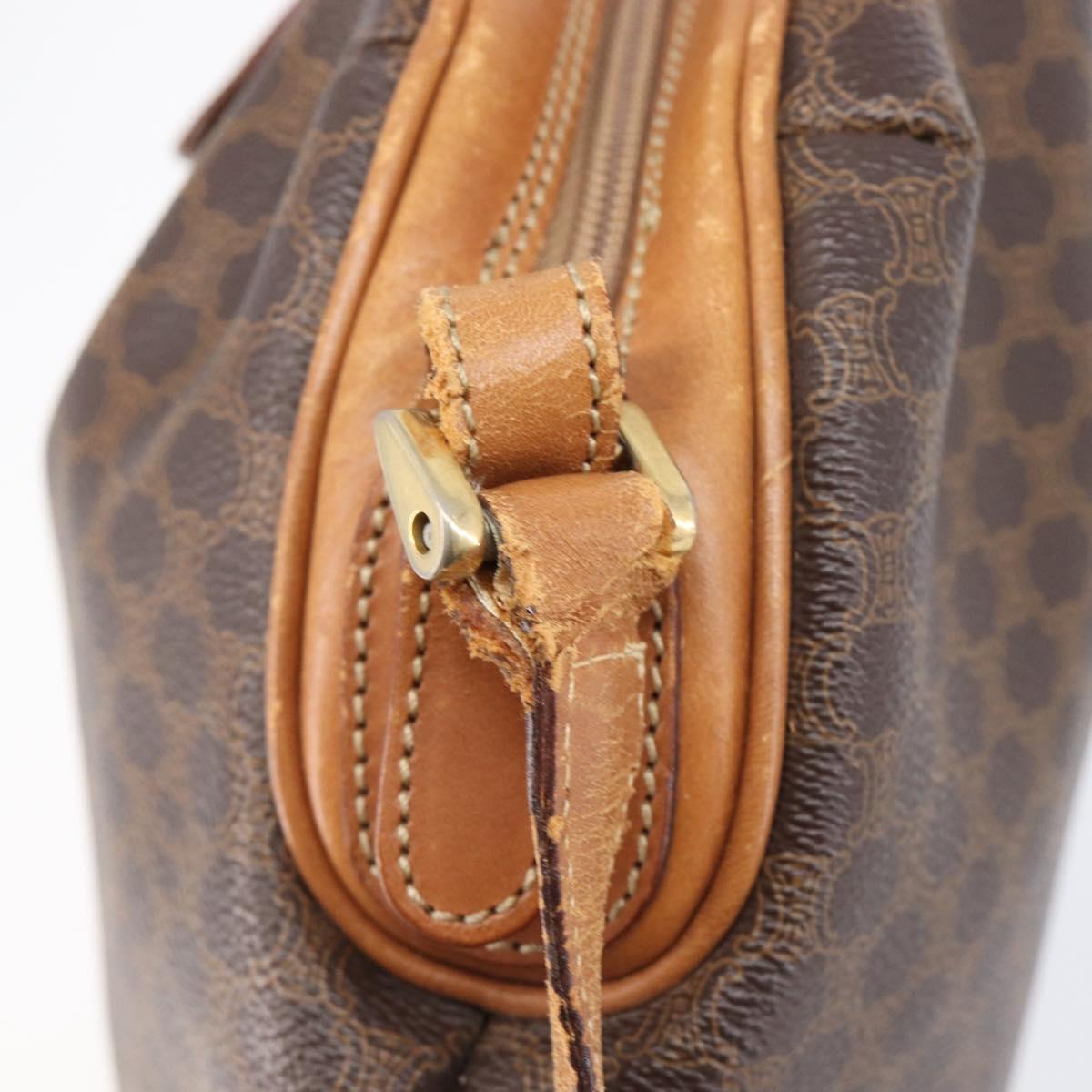 CELINE Macadam Canvas Shoulder Bag PVC Leather Brown Gold Auth 202674