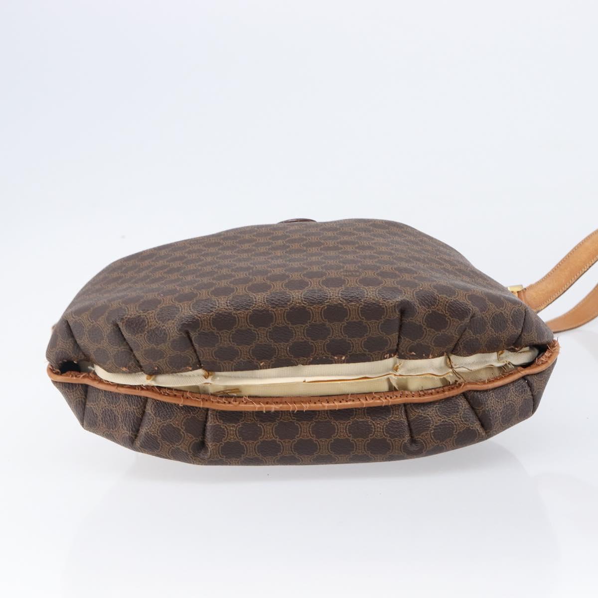 CELINE Macadam Canvas Shoulder Bag PVC Leather Brown Gold Auth 202674