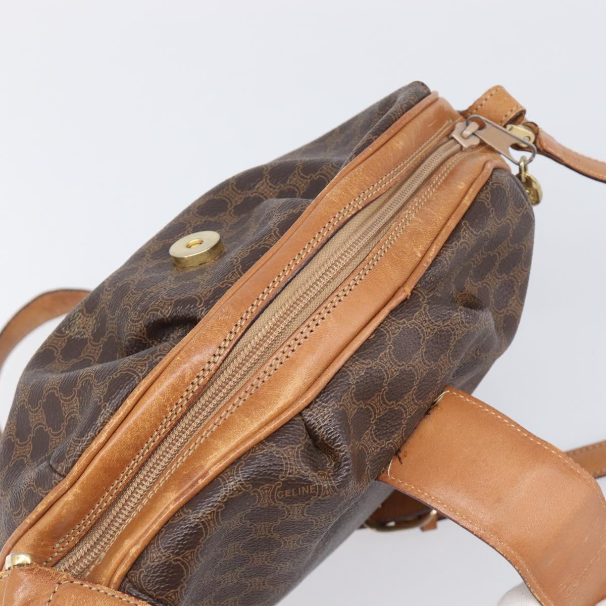 CELINE Macadam Canvas Shoulder Bag PVC Leather Brown Gold Auth 202674