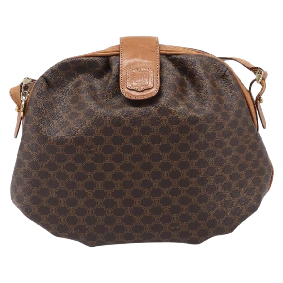CELINE Macadam Canvas Shoulder Bag PVC Leather Brown Gold Auth 202674