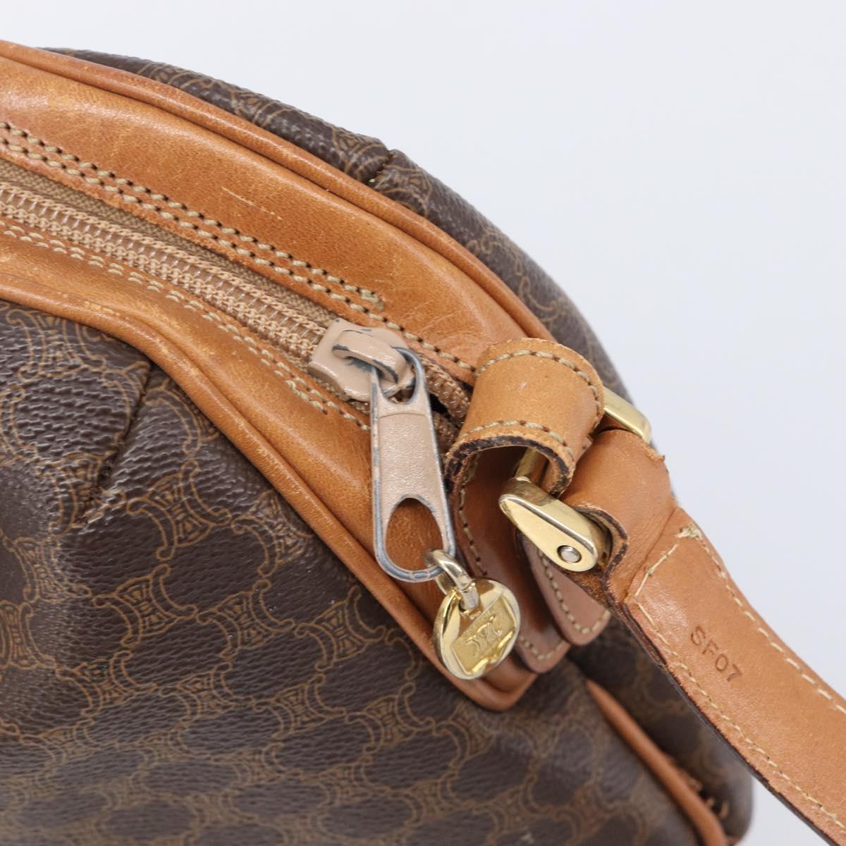 CELINE Macadam Canvas Shoulder Bag PVC Leather Brown Gold Auth 202674