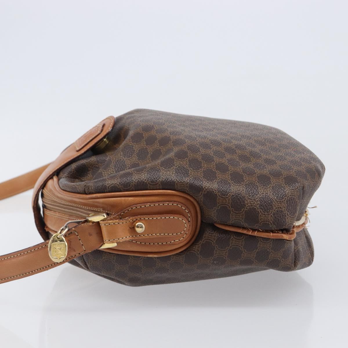 CELINE Macadam Canvas Shoulder Bag PVC Leather Brown Gold Auth 202674