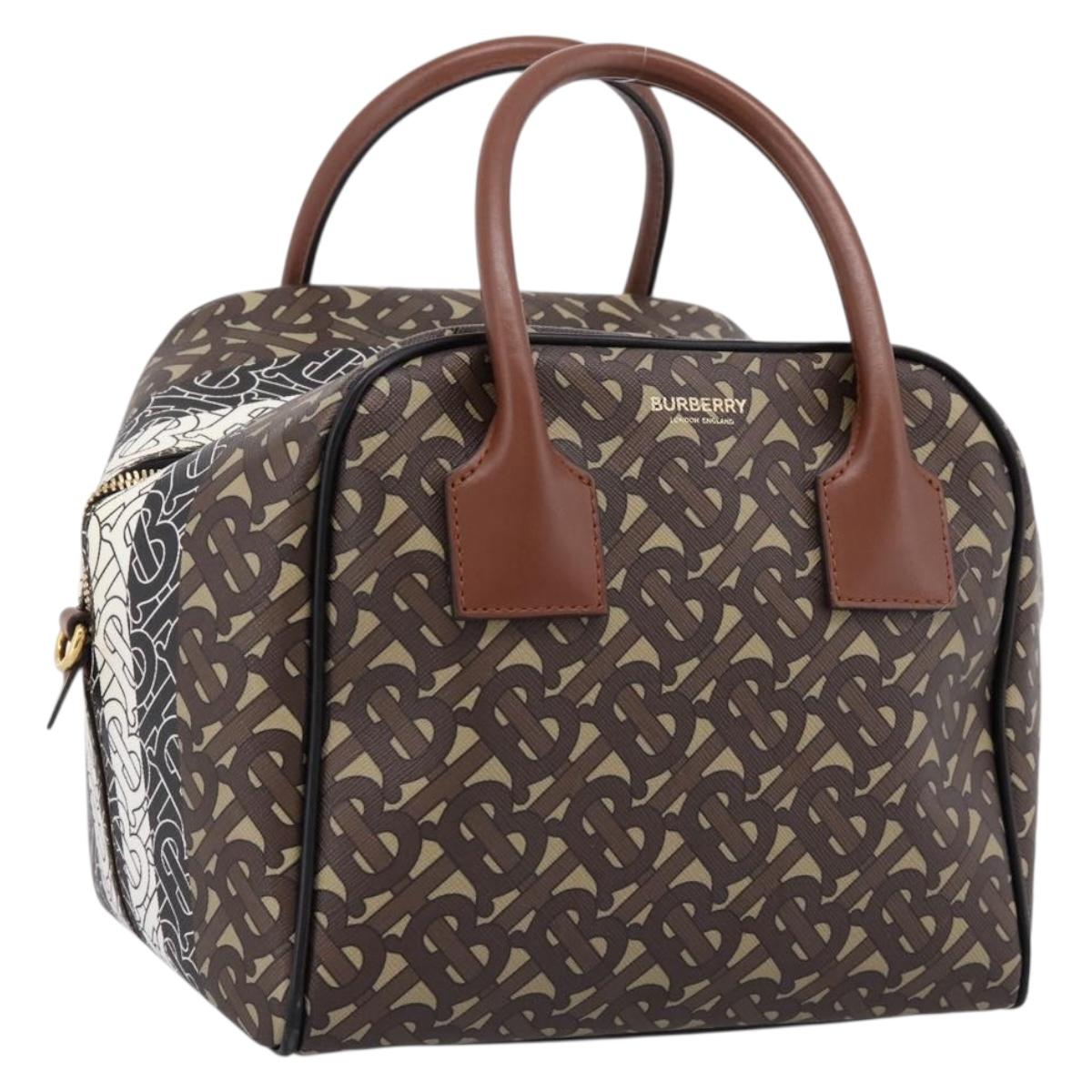 BURBERRY Monogram Cube Hand Bag PVC Brown Gold Auth 202676