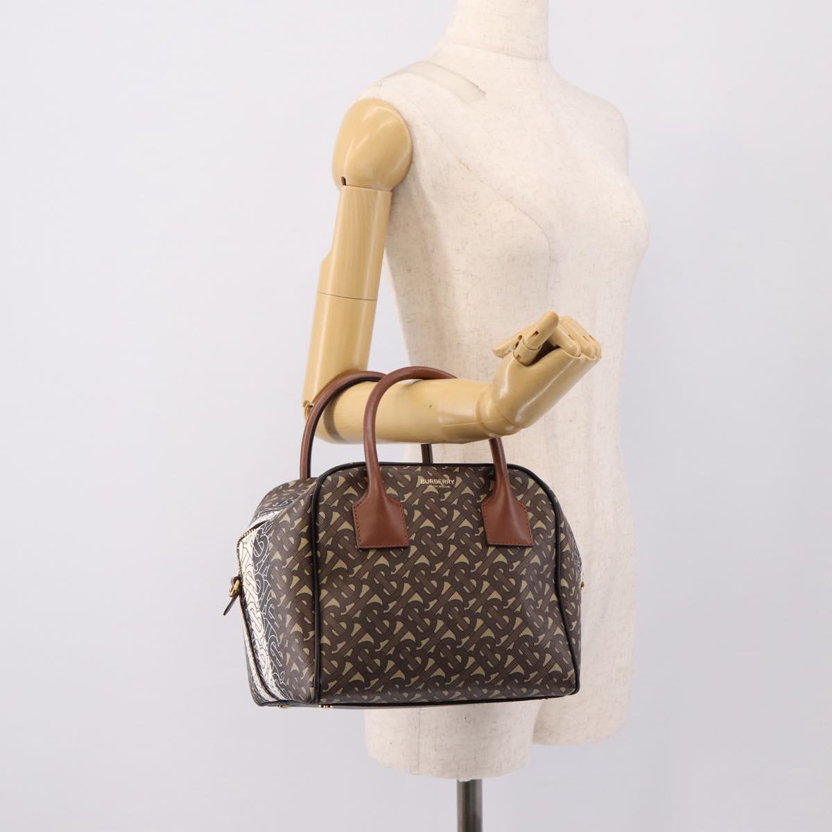 BURBERRY Monogram Cube Hand Bag PVC Brown Gold Auth 202676