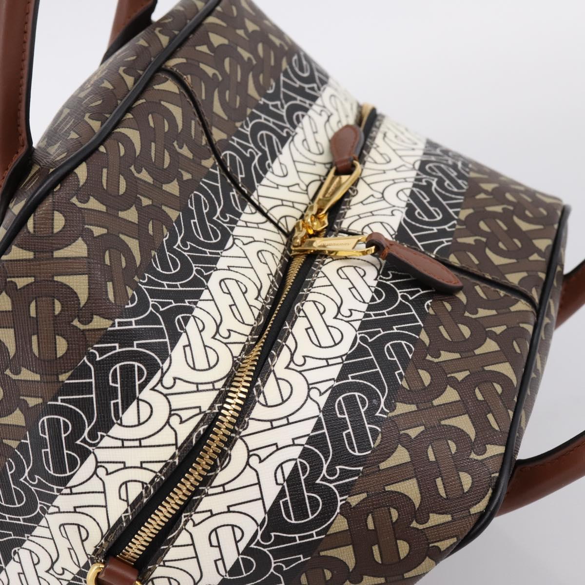 BURBERRY Monogram Cube Hand Bag PVC Brown Gold Auth 202676