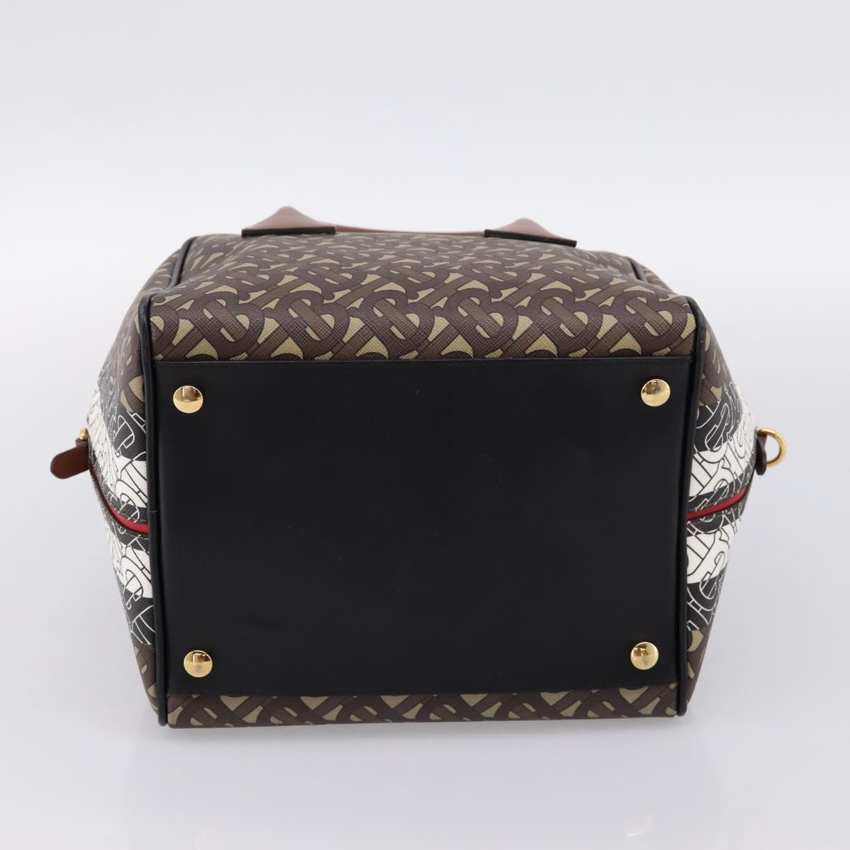 BURBERRY Monogram Cube Hand Bag PVC Brown Gold Auth 202676