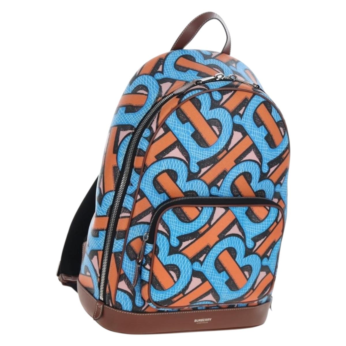 BURBERRY Monogram Summer Backpack PVC Canvas Blue Silver Auth 202677M