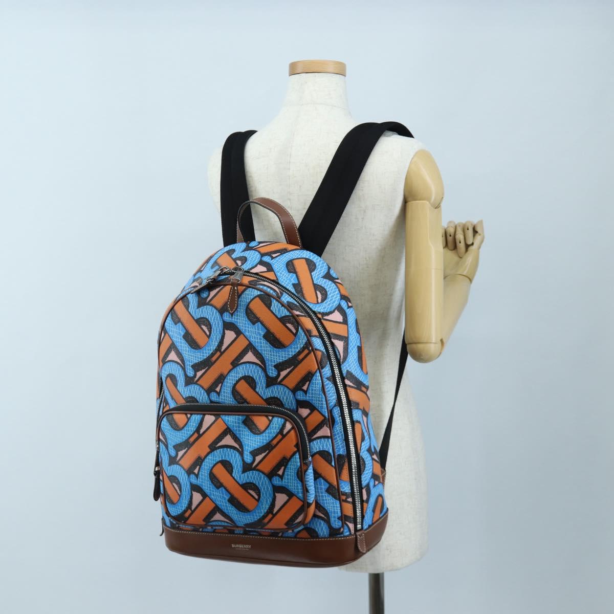 BURBERRY Monogram Summer Backpack PVC Canvas Blue Silver Auth 202677M