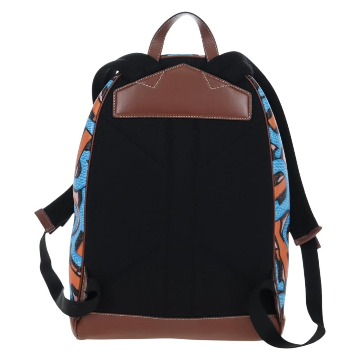 BURBERRY Monogram Summer Backpack PVC Canvas Blue Silver Auth 202677M