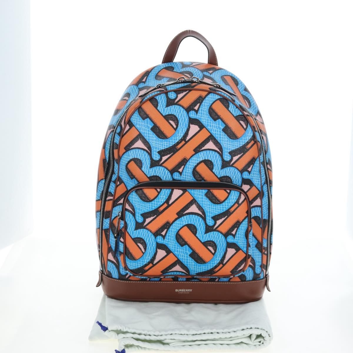 BURBERRY Monogram Summer Backpack PVC Canvas Blue Silver Auth 202677M