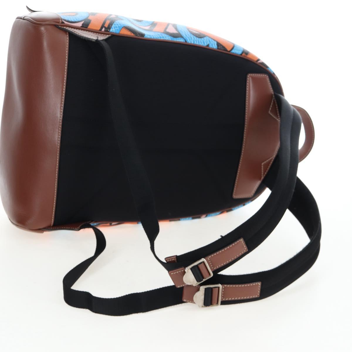 BURBERRY Monogram Summer Backpack PVC Canvas Blue Silver Auth 202677M