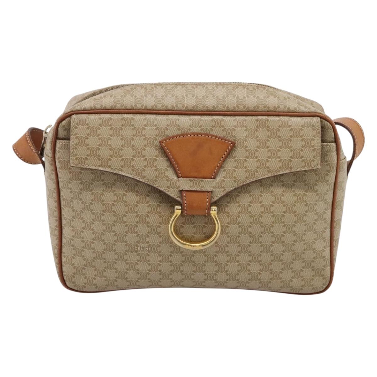 CELINE Macadam Canvas Shoulder Bag PVC Beige Gold Auth 202679