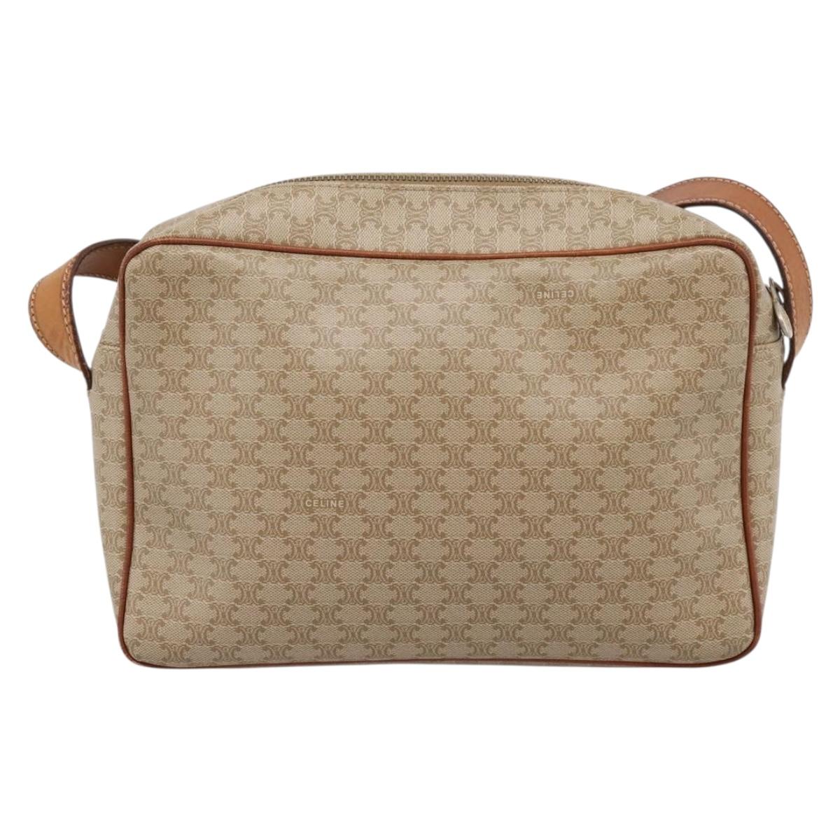 CELINE Macadam Canvas Shoulder Bag PVC Beige Gold Auth 202679