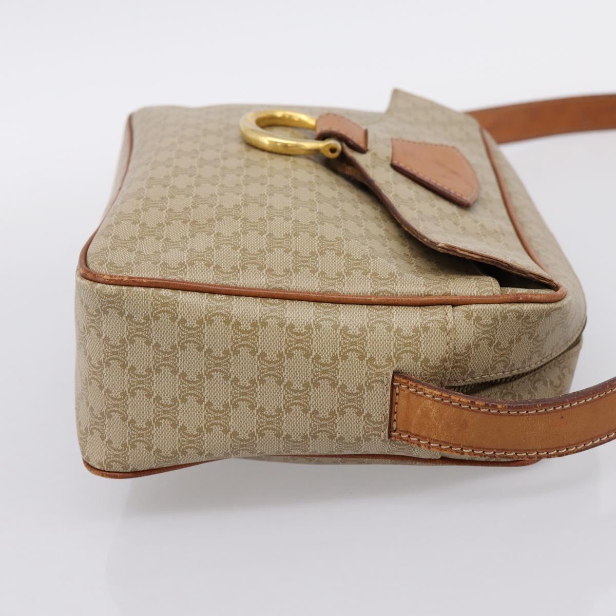 CELINE Macadam Canvas Shoulder Bag PVC Beige Gold Auth 202679