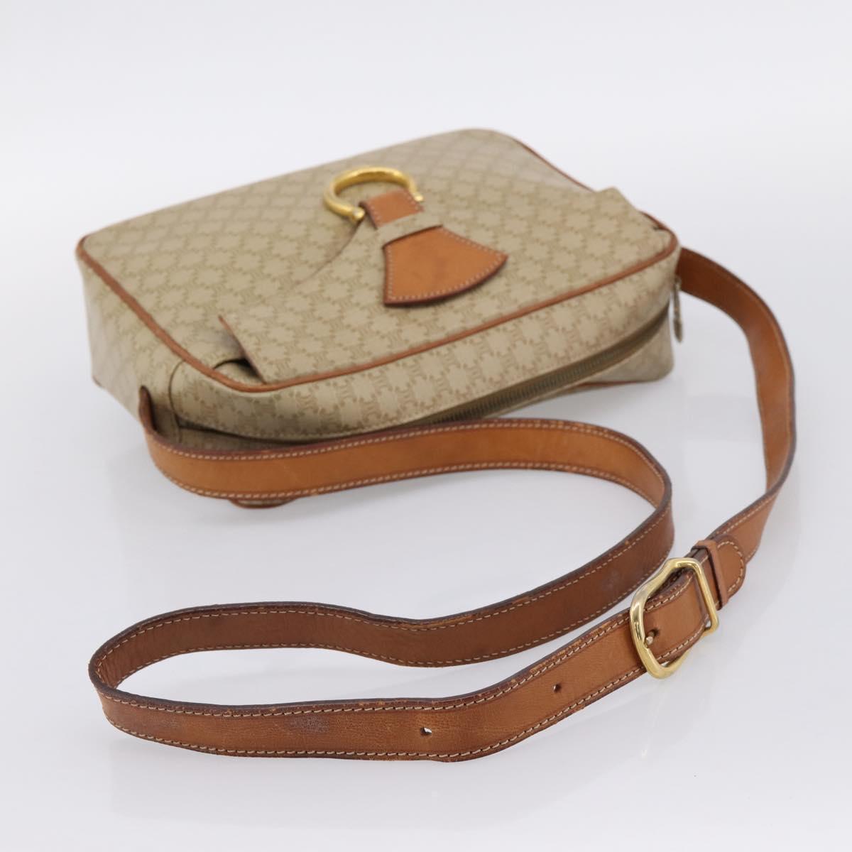 CELINE Macadam Canvas Shoulder Bag PVC Beige Gold Auth 202679