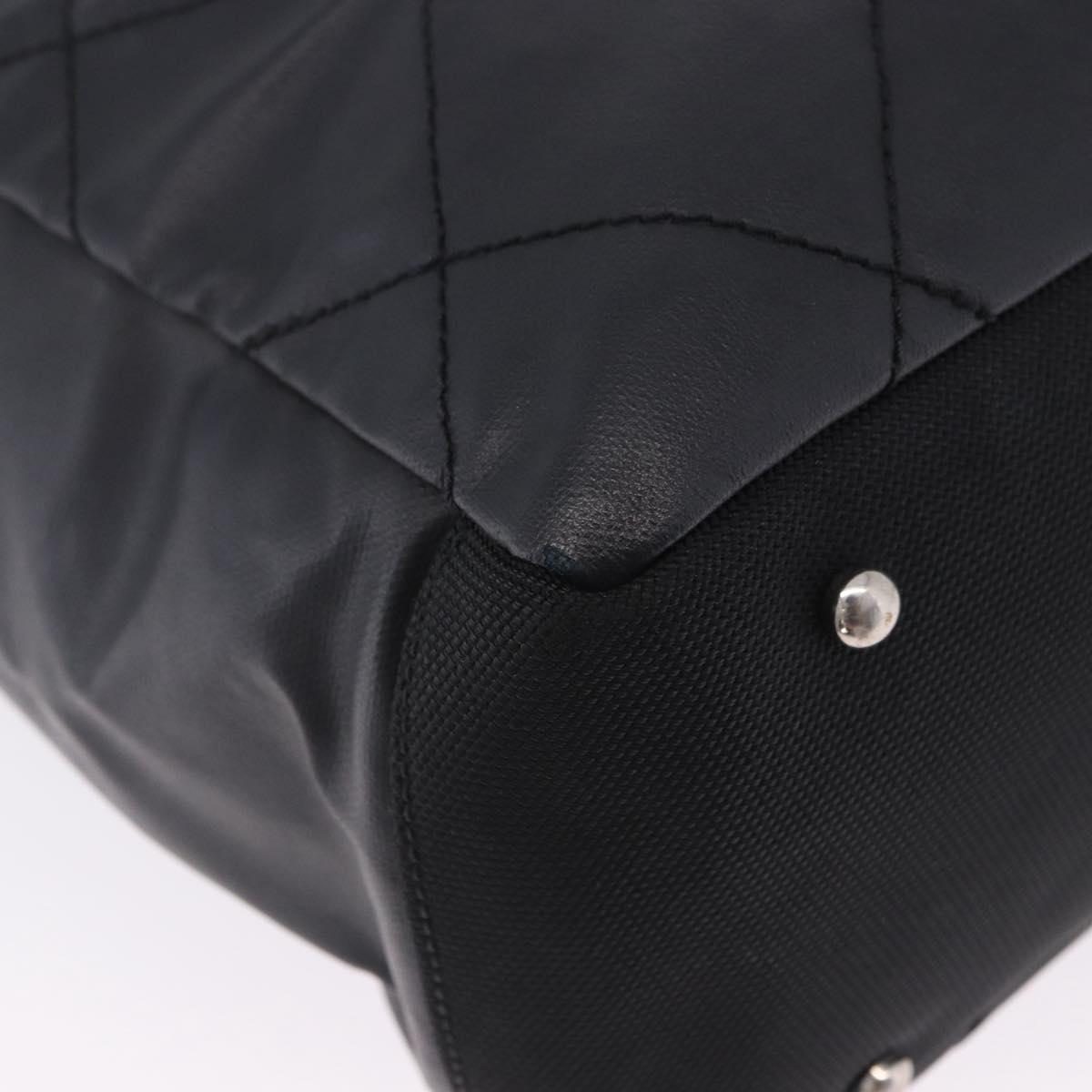CHANEL Paris Biarritz Hand Bag PVC Canvas Black Silver CC Auth 202681V
