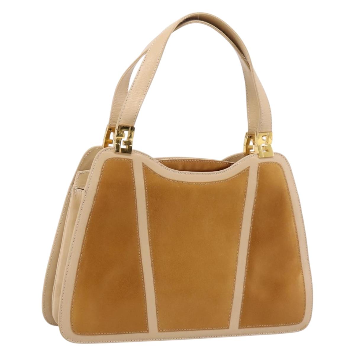 FENDI Hand Bag Leather Gold Auth 202684A