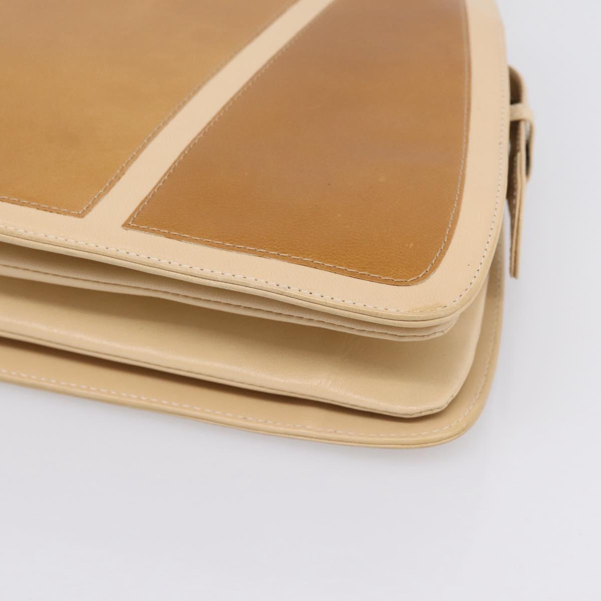 FENDI Hand Bag Leather Gold Auth 202684A