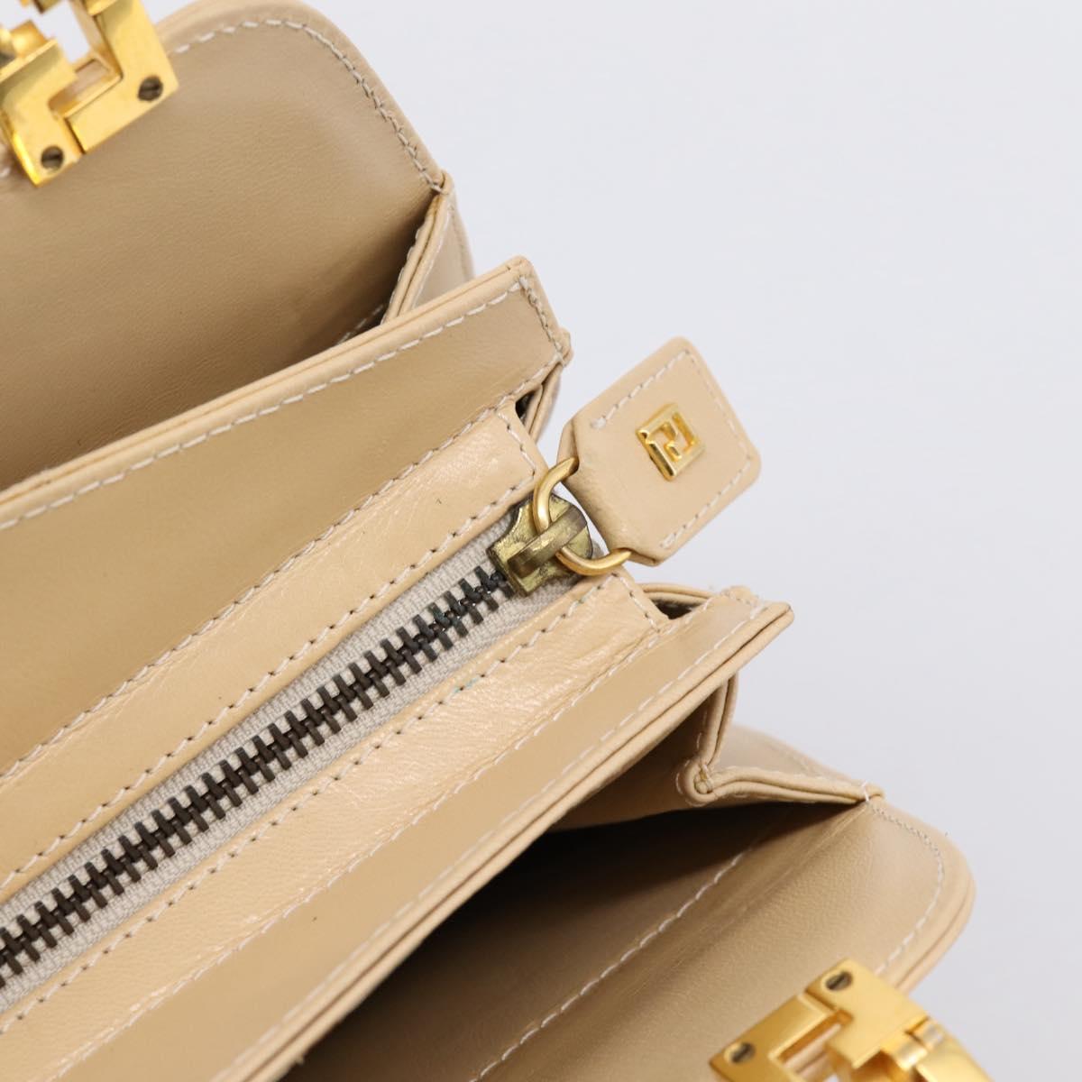 FENDI Hand Bag Leather Gold Auth 202684A