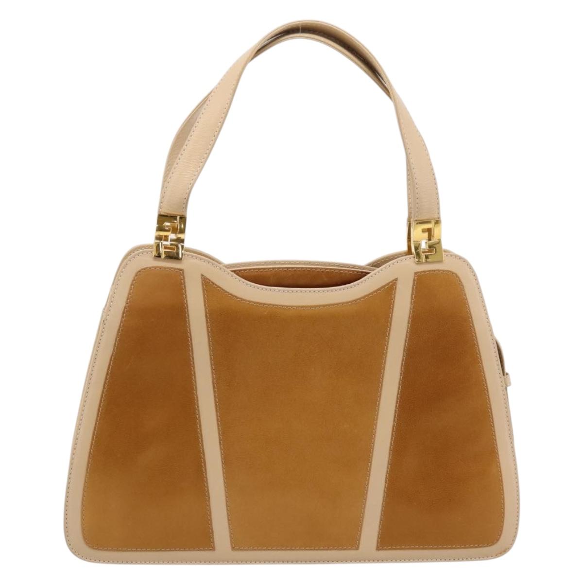 FENDI Hand Bag Leather Gold Auth 202684A