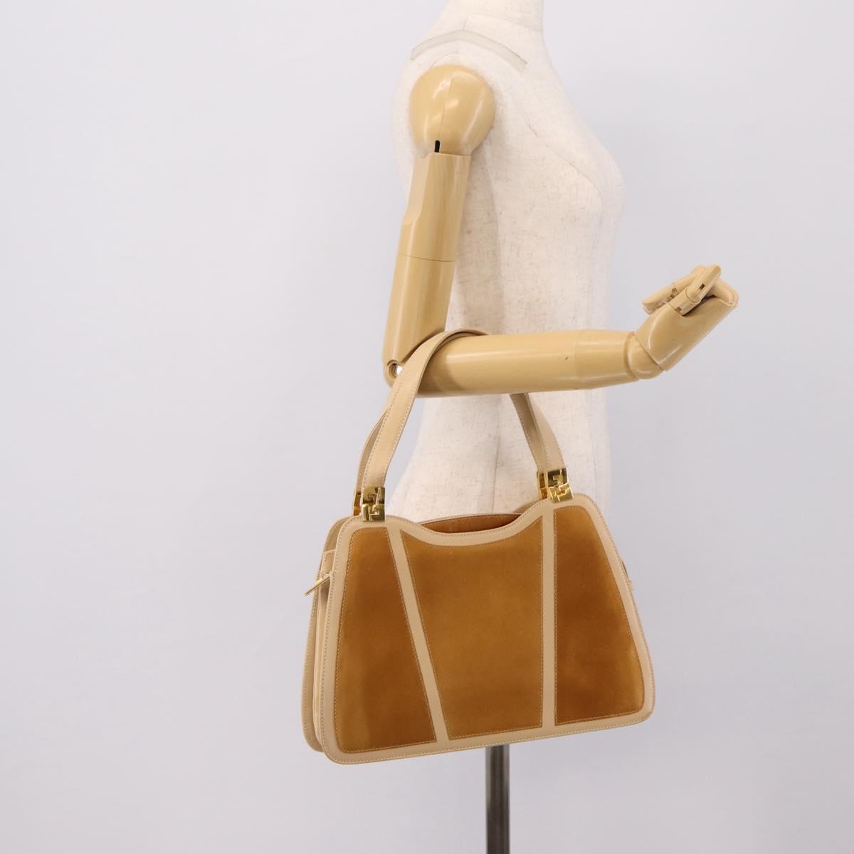 FENDI Hand Bag Leather Gold Auth 202684A