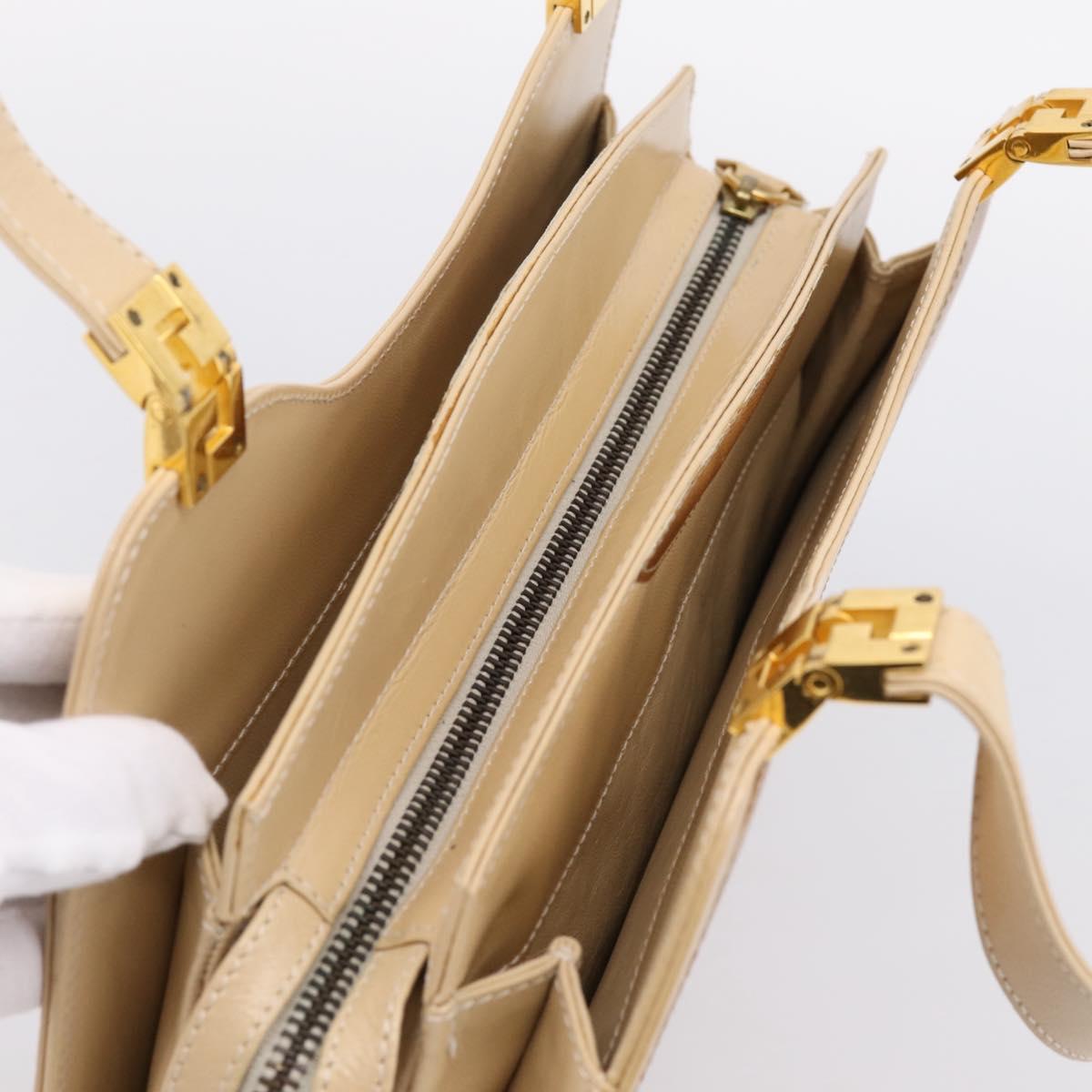 FENDI Hand Bag Leather Gold Auth 202684A