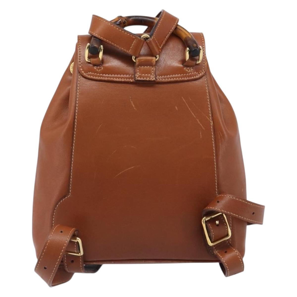 GUCCI Bamboo Backpack Leather Black Gold 003 2034 0030 Auth 202686