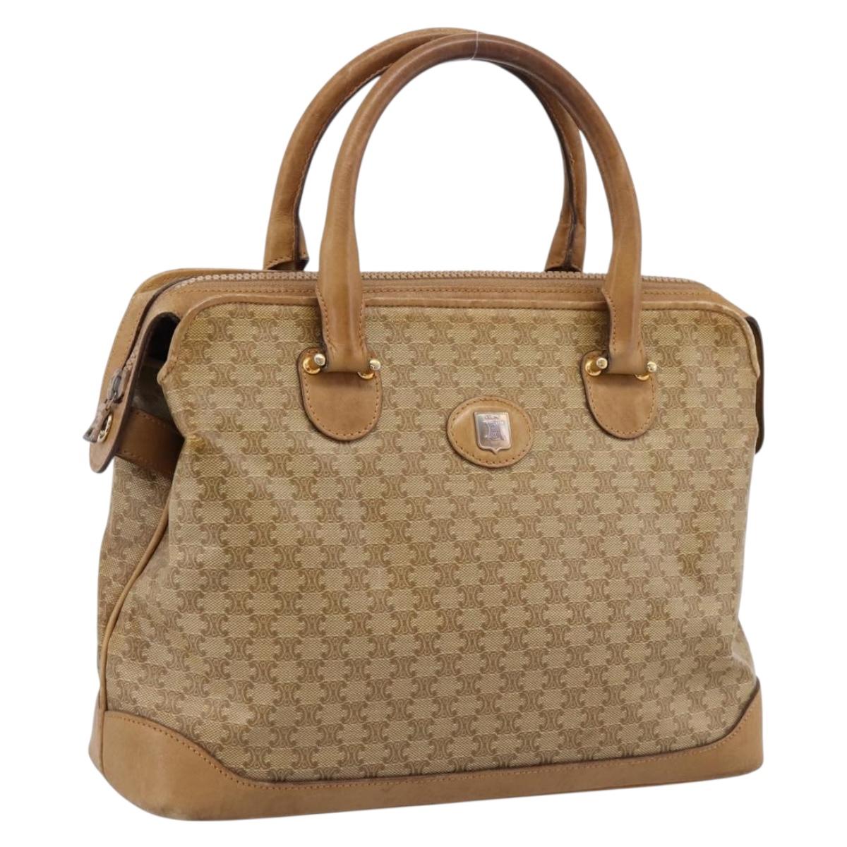 CELINE Macadam Canvas Hand Bag PVC Beige Gold Auth 202687