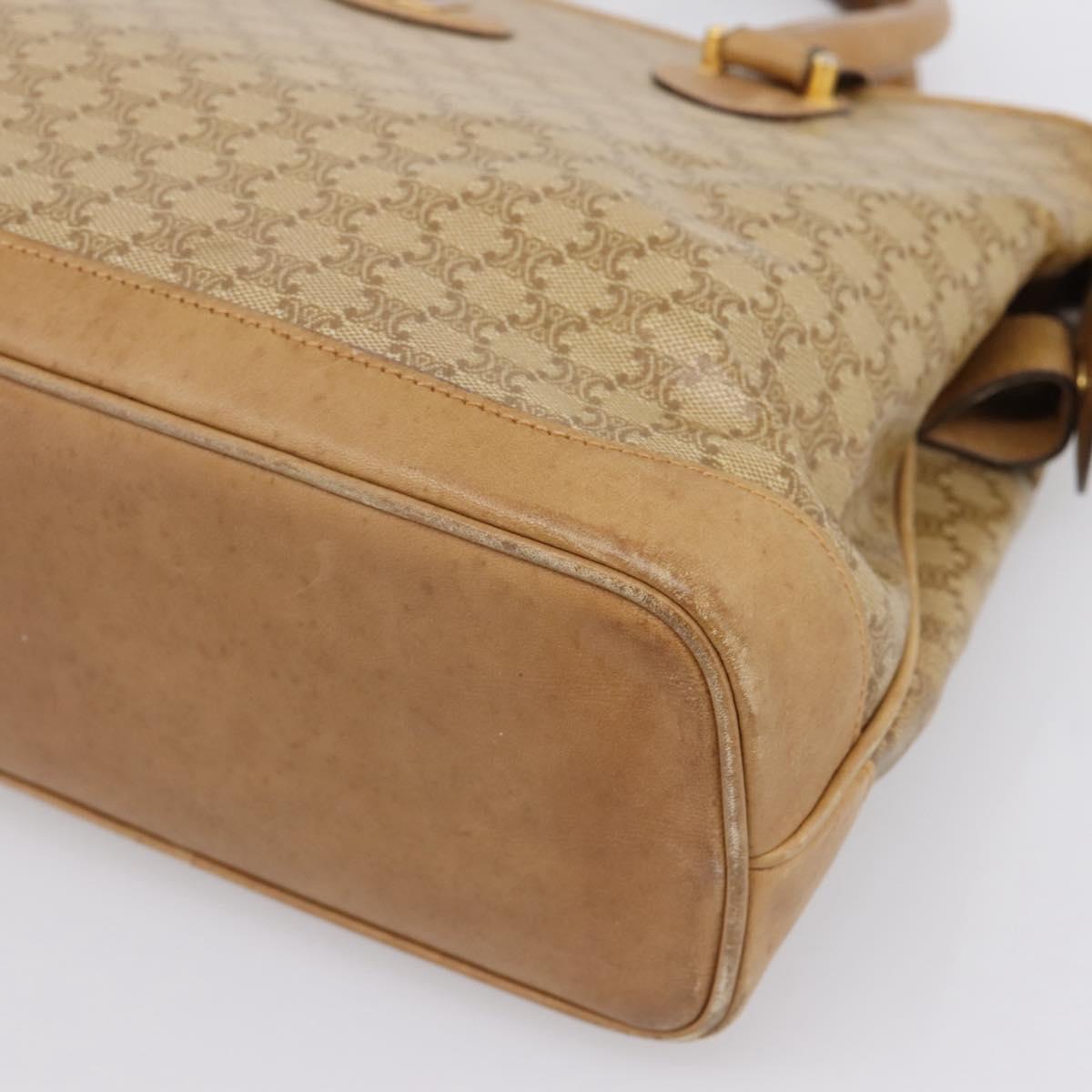 CELINE Macadam Canvas Hand Bag PVC Beige Gold Auth 202687