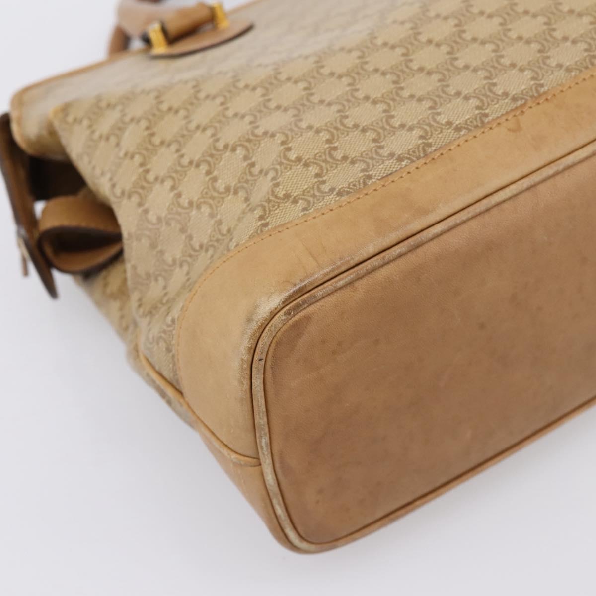 CELINE Macadam Canvas Hand Bag PVC Beige Gold Auth 202687