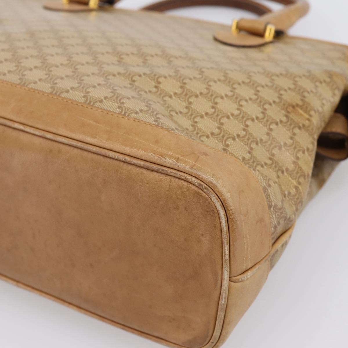 CELINE Macadam Canvas Hand Bag PVC Beige Gold Auth 202687