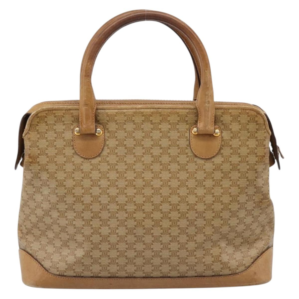 CELINE Macadam Canvas Hand Bag PVC Beige Gold Auth 202687