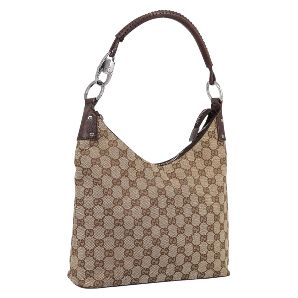 GUCCI GG Canvas Shoulder Bag Beige Silver 115003 Auth 202688A