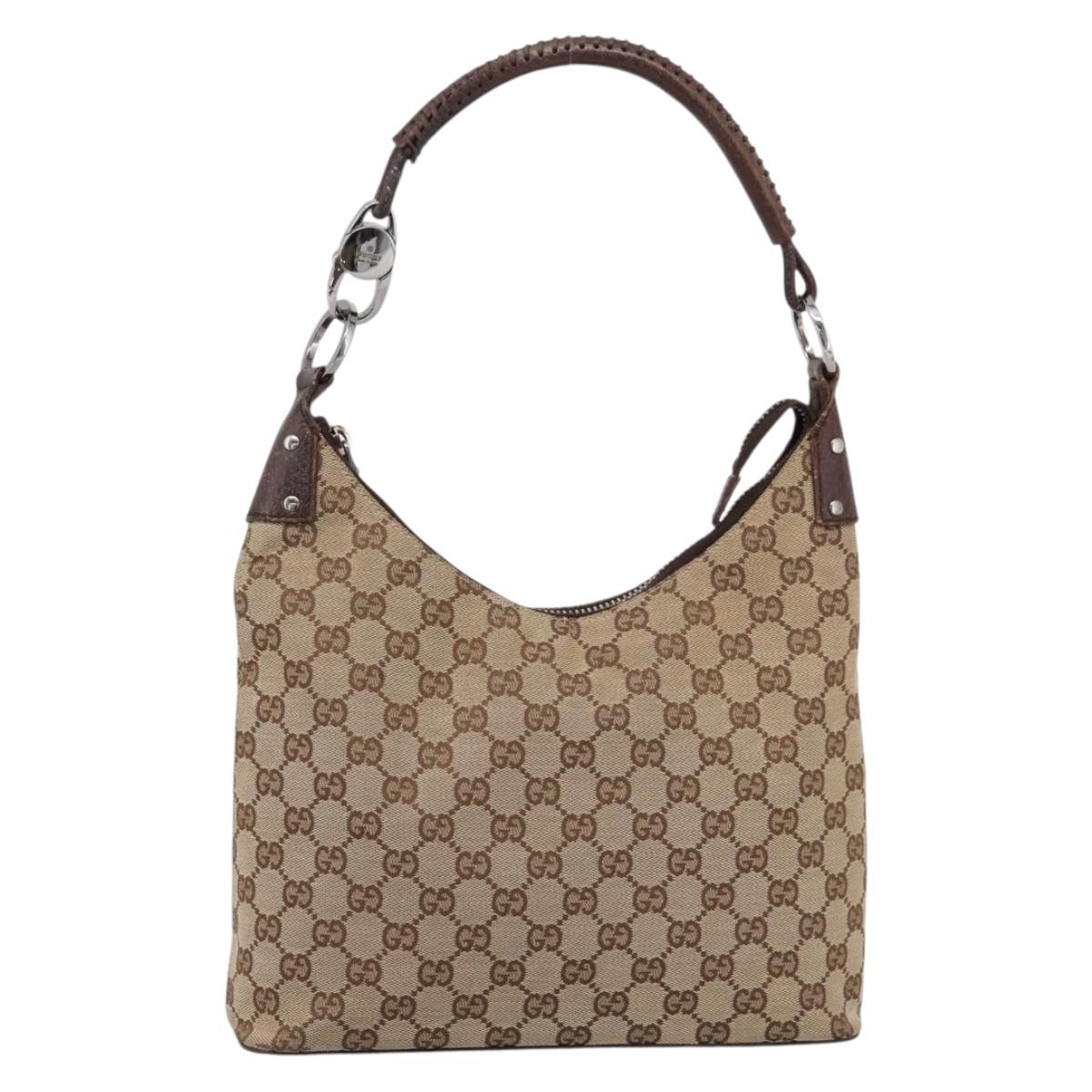 GUCCI GG Canvas Shoulder Bag Beige Silver 115003 Auth 202688A