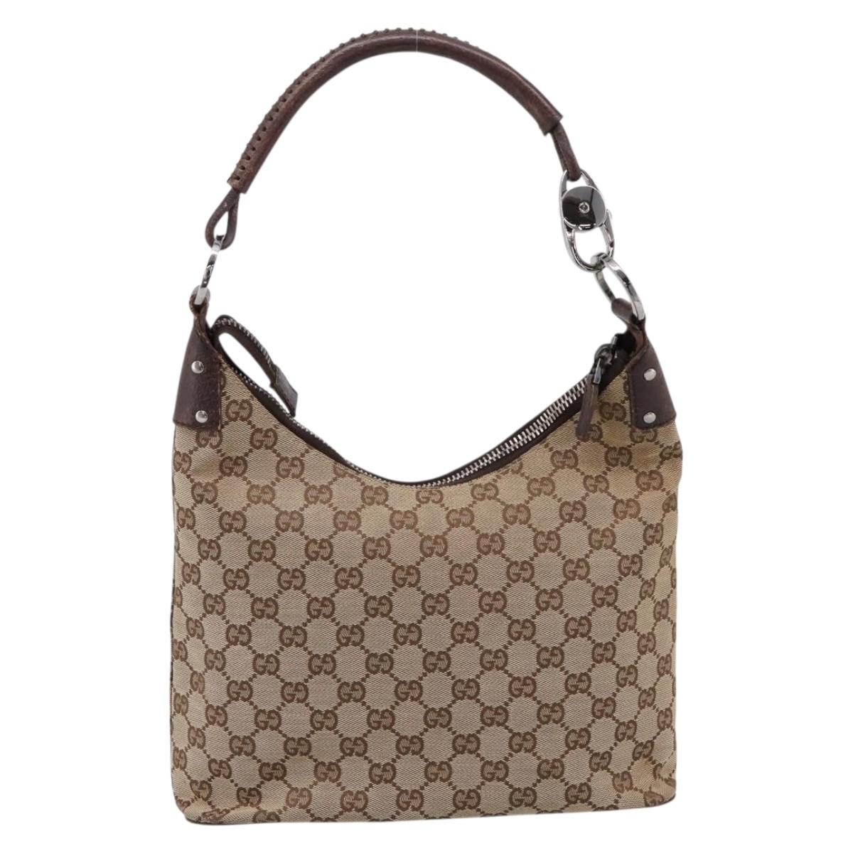 GUCCI GG Canvas Shoulder Bag Beige Silver 115003 Auth 202688A