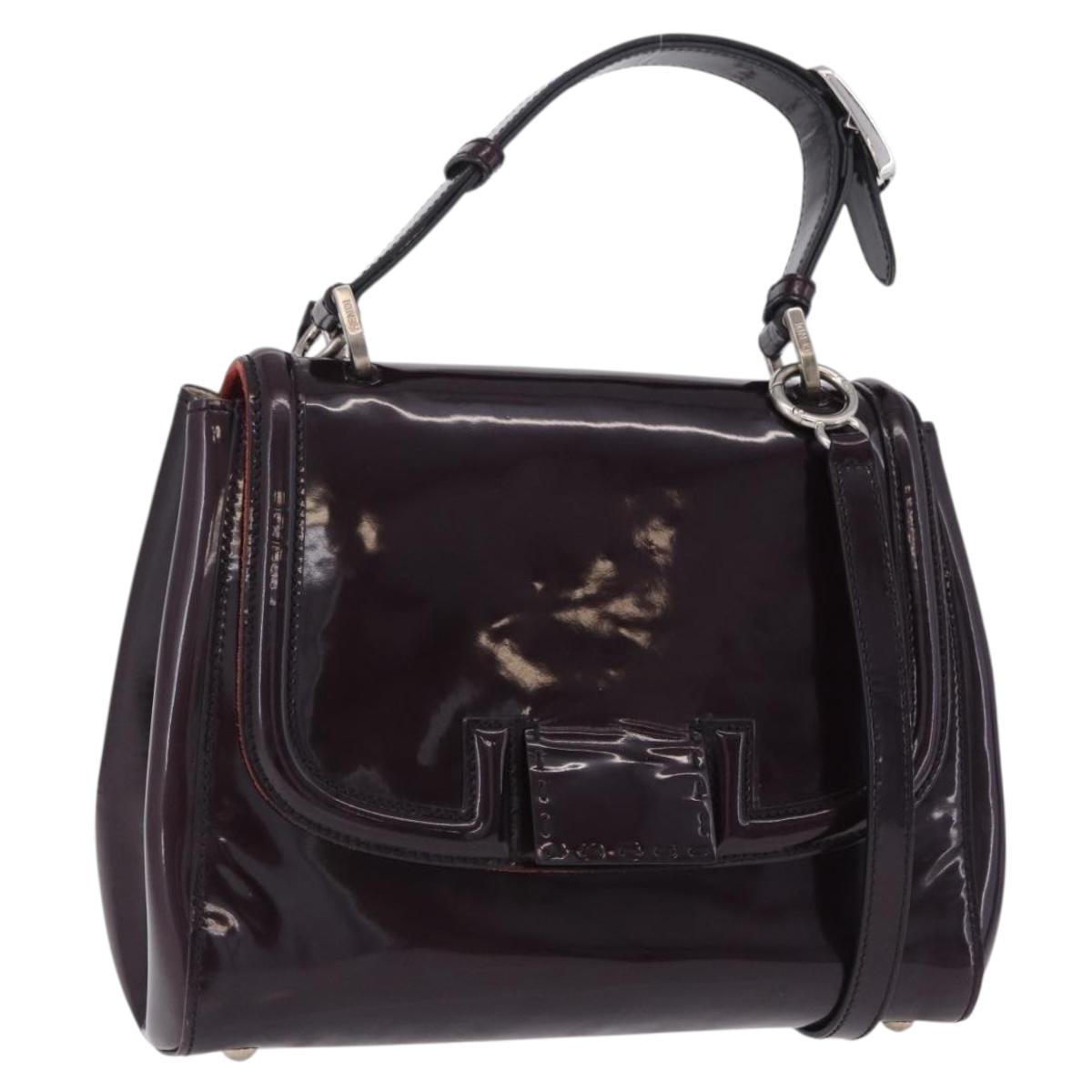 FENDI Silvana Shoulder Bag Patent Leather 2way Purple Silver Auth 202690A