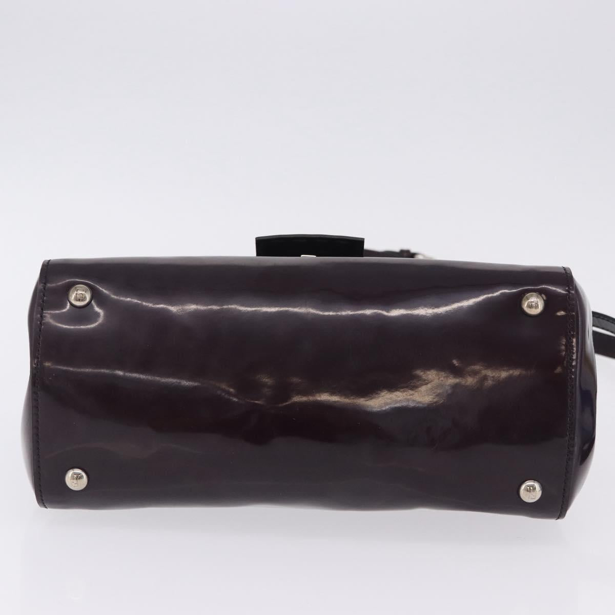 FENDI Silvana Shoulder Bag Patent Leather 2way Purple Silver Auth 202690A