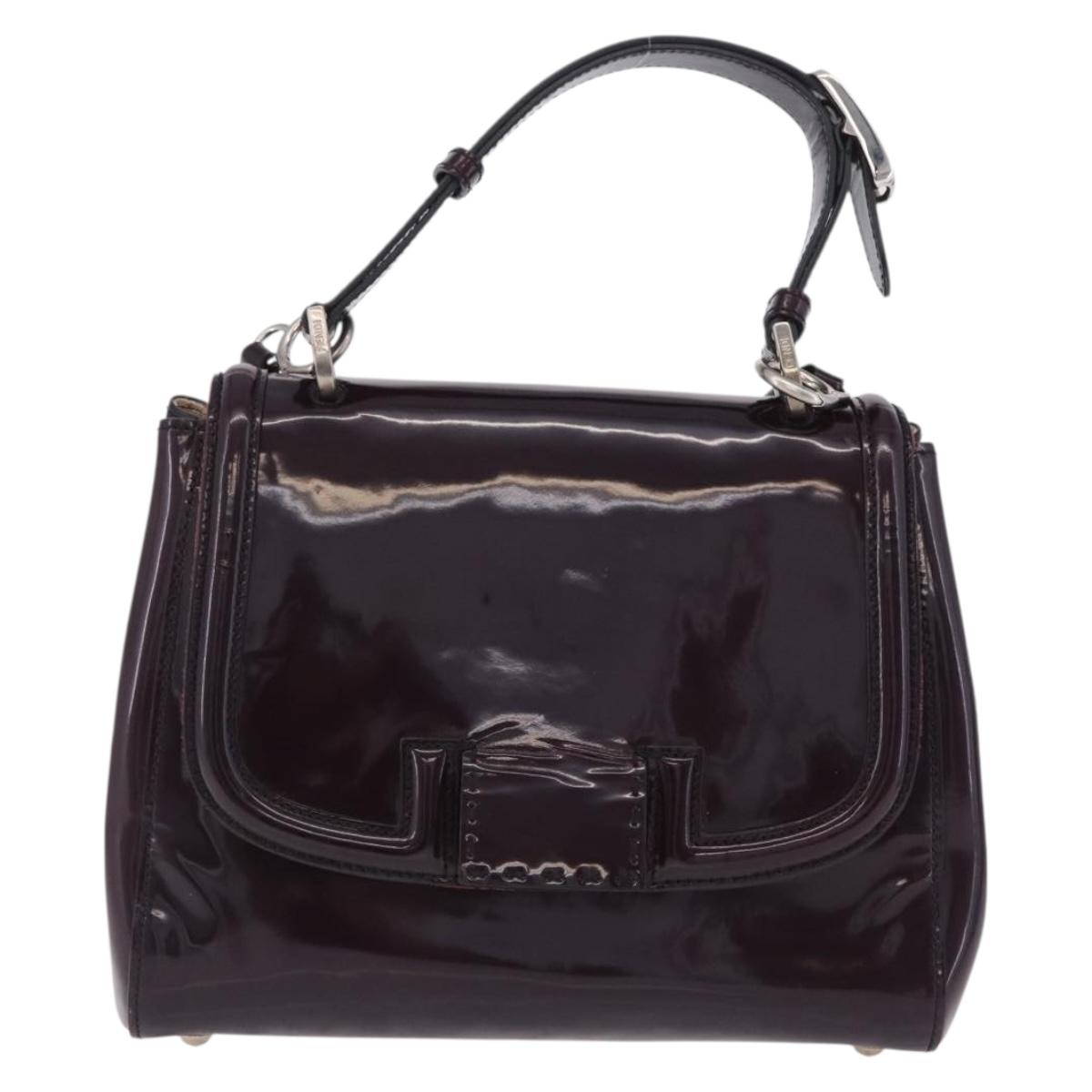 FENDI Silvana Shoulder Bag Patent Leather 2way Purple Silver Auth 202690A